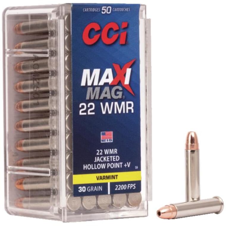 Paquet de 50 balles Maxi Mag calibre 22 WMR, 30 grains
