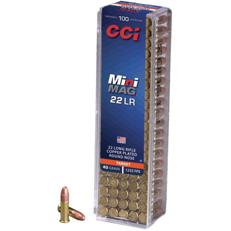 Paquet de 100 balles Mini Mag calibre 22 à canon long, 40 grains