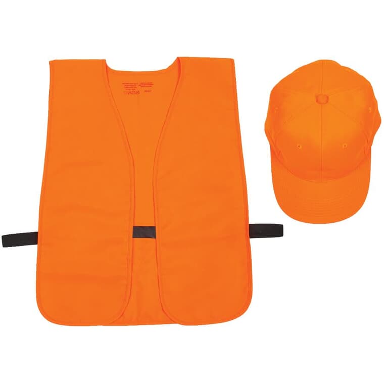 Ensemble chapeau et veste de chasse, orange