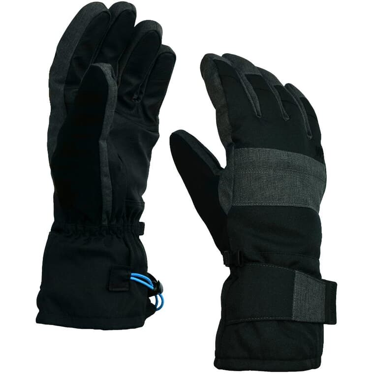 Gants de ski noirs de grande taille pour hommes, avec poche de sécurité dissimulée à fermeture à glissière