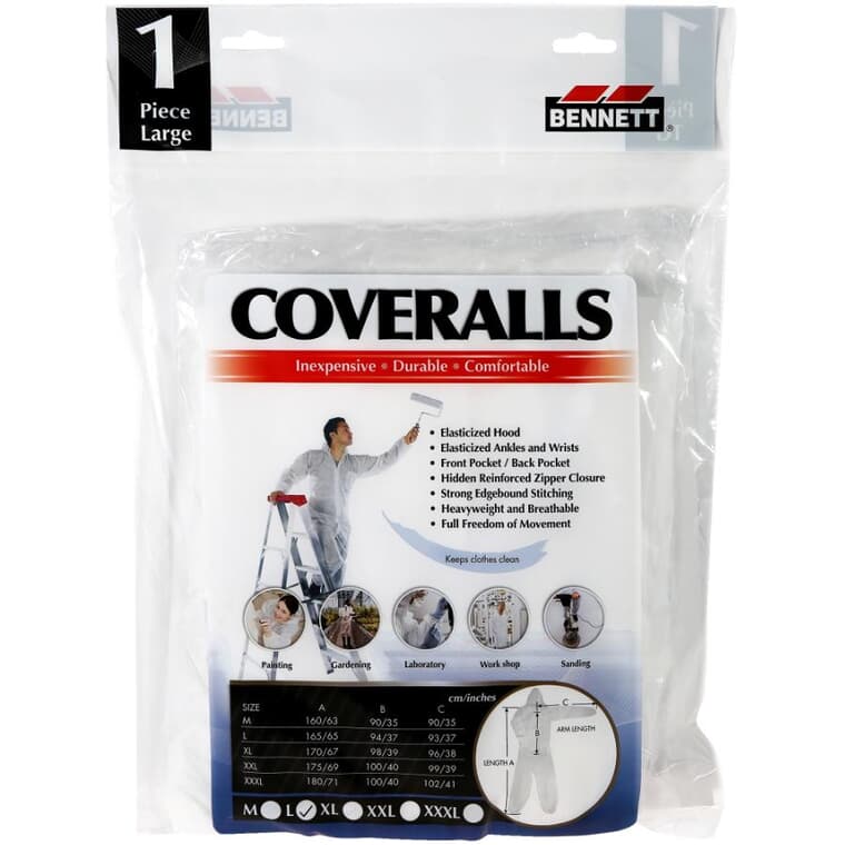 Disposable Painter's Coveralls - with Elasticized Hood, Large