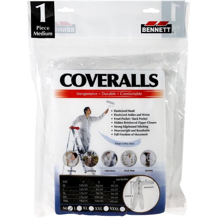 Disposable Painter's Coveralls - with Elasticized Hood, Medium