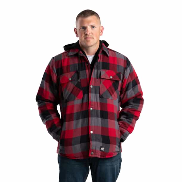 lined flannel red flannel with grey hood