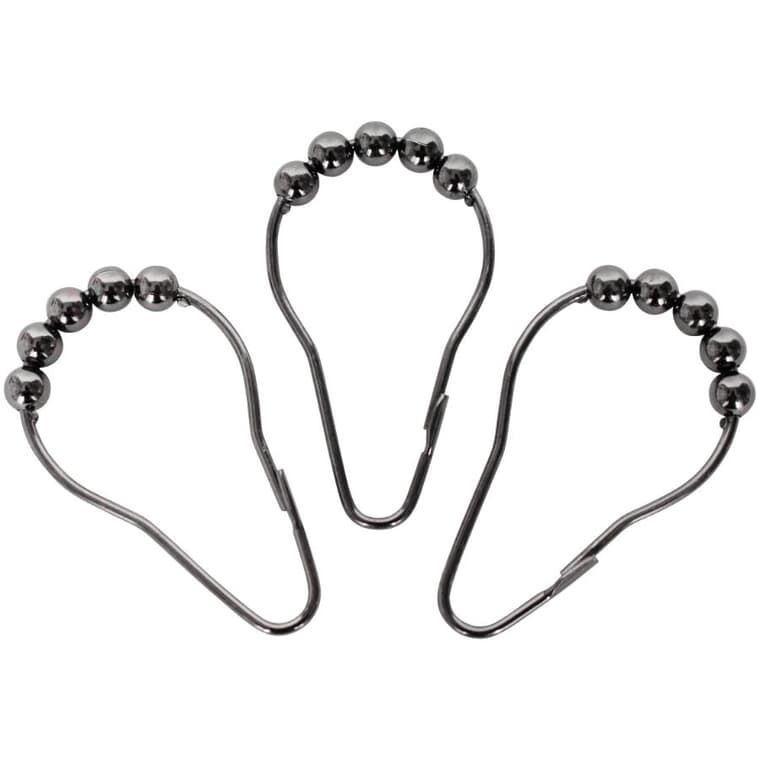 INSTYLE Roller Shower Curtain Hooks - Black, 12 Pack
