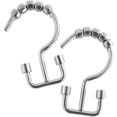 Splash Home 12 Pack Chrome Double Angular Metal Shower Curtain Hooks Hardware Metal Shower Curtain Hooks, Metal Shower Curtain