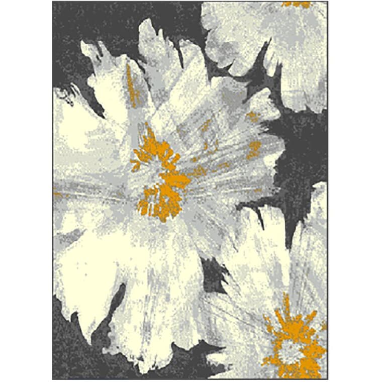 Carpette Faira, motif floral gris, blanc et jaune, 5 x 7 pi