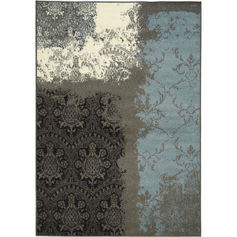 Carpette contemporaine Casa, bleue, grise et noire, 6 x 8 pi