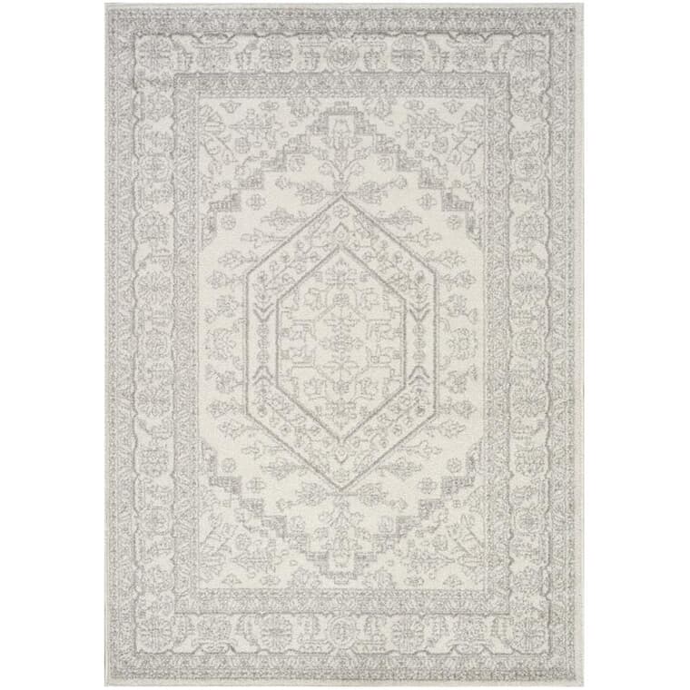 Carpette blanche et grise avec bordure traditionnelle Focus, 6 pi x 8 pi