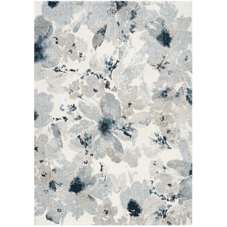 6' x 8' Sable Grey, Cream and Blue Floral Pattern Area Rug