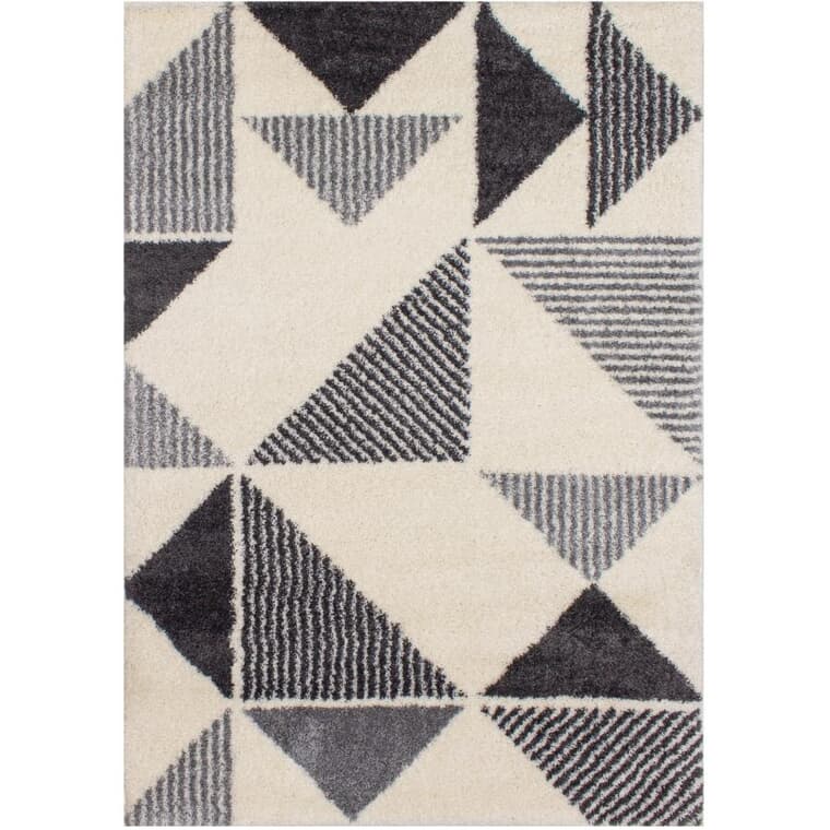 Carpette Fergus blanche avec triangles gris, 6 x 8 pi