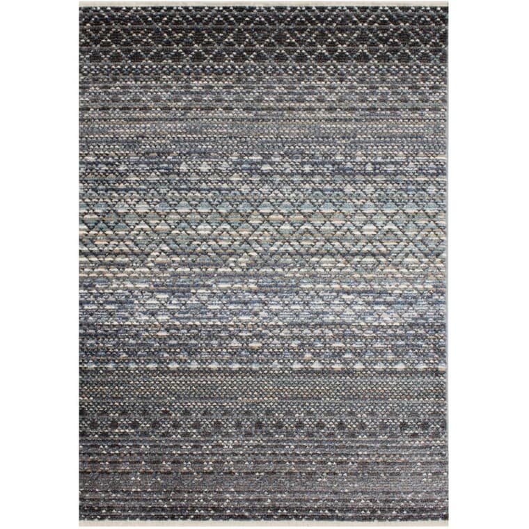 Carpette Calabar, motifs bleu, gris et blanc, 6 x 8 pi