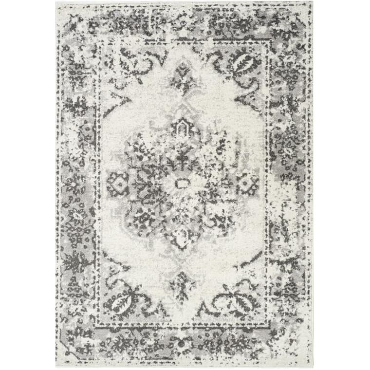 Carpette Focus, blanc avec motifs gris, 6 x 8 pi