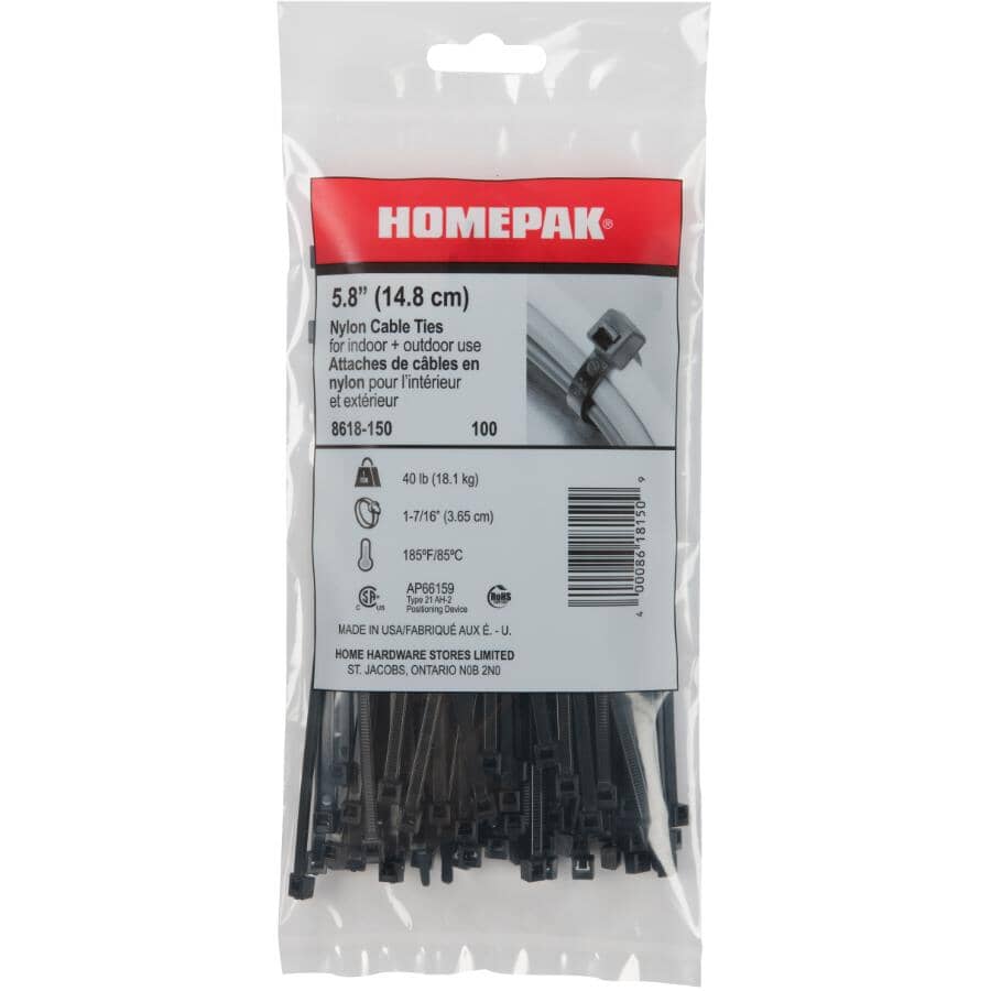 HOME PAK 100 Pack 5-3/8" Black Cable Ties | Home Hardware