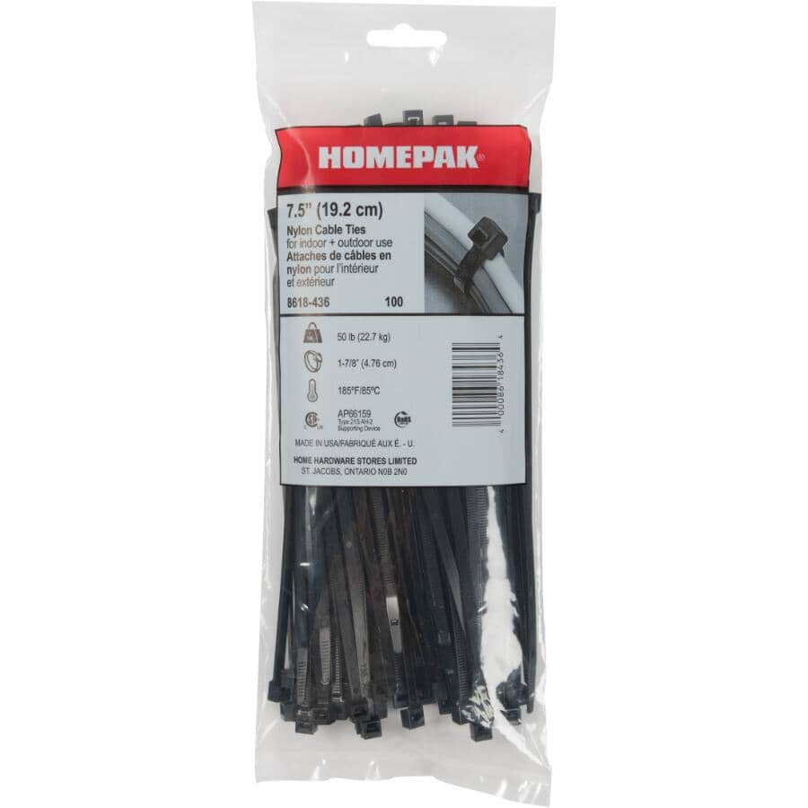 HOME PAK 100 Pack 7" Weatherproof Black Cable Ties | Home Hardware