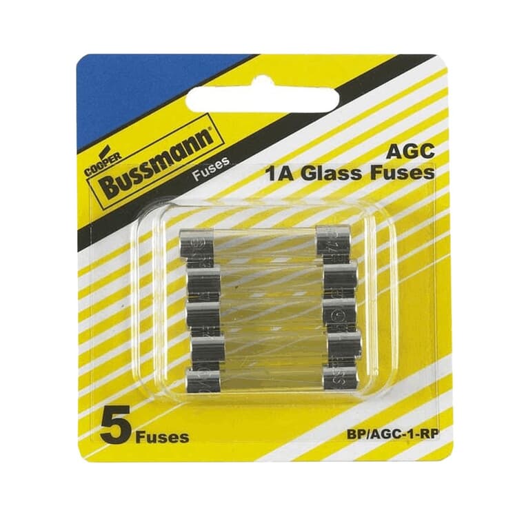 Fast Acting AGC 1 Amp Glass Fuses - 5 Pack