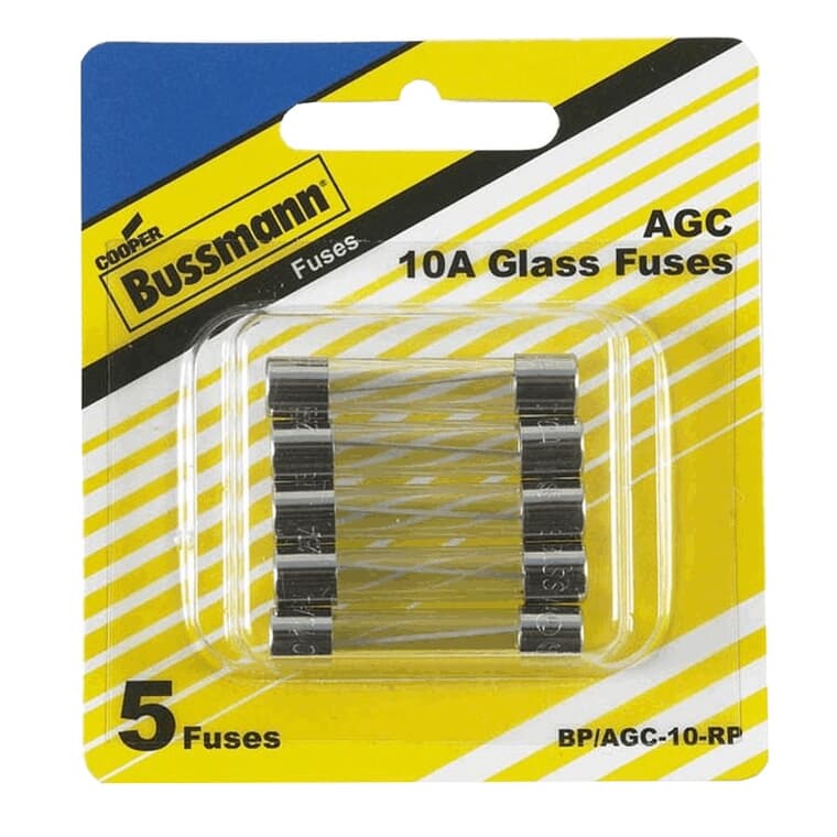 Fast Acting AGC 10 Amp Glass Fuses - 5 Pack