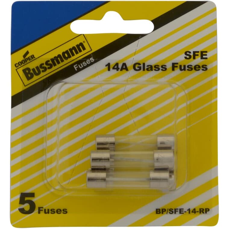 Fast Acting SFE 14 Amp Glass Fuses - 5 Pack