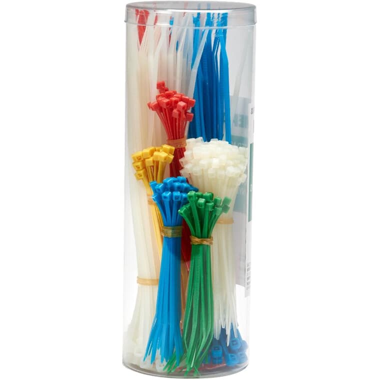 300 Pack Cable Ties, Assorted Colours