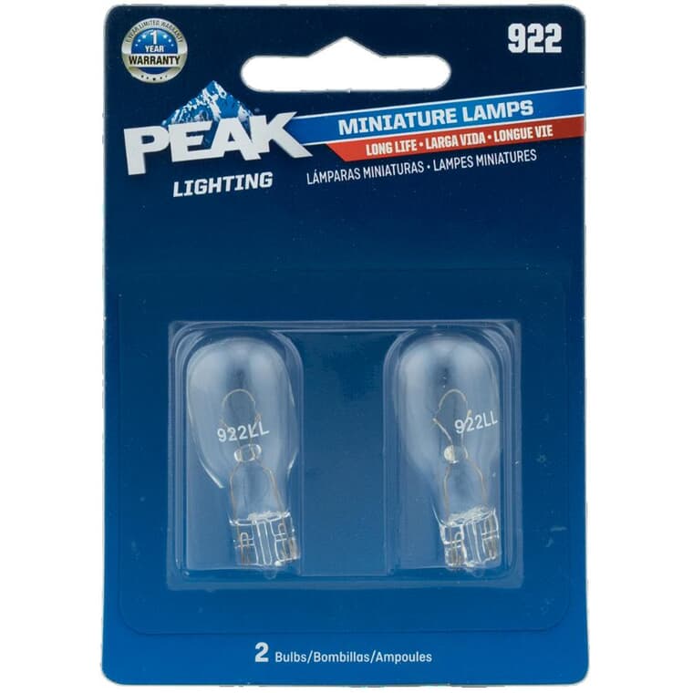 12.8V Long Life Wedge Based Mini Bulbs - T-5, 2 Pack
