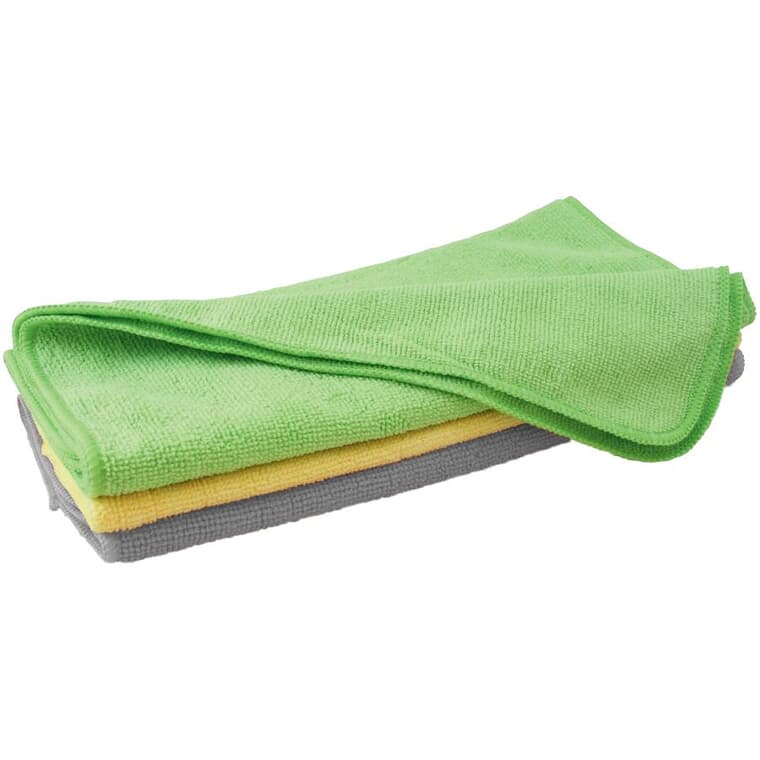 Paquet de 3 serviettes de nettoyage en microfibre, 12 x 16 po