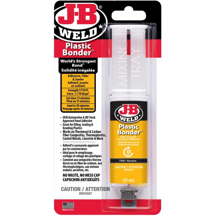 High Strength Plastic Bonder Adhesive Syringe - Tan, 25 ml
