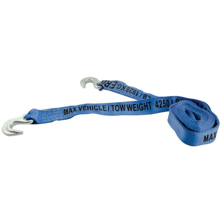 8500 lb Tow Strap - with Hooks, 2" x 15'