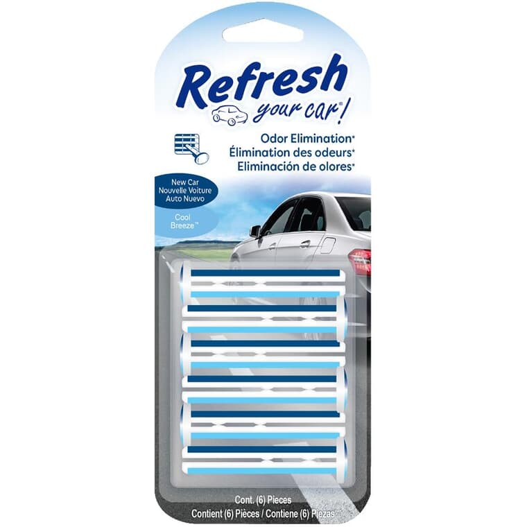 Odour Eliminator Car Vent Clip Air Fresheners - New Car/Cool Breeze, 6 Pack