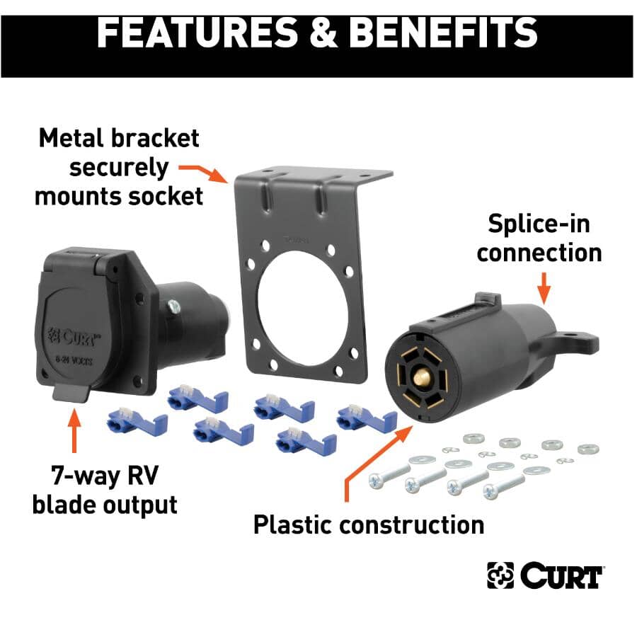 CURT 7-Way RV Blade Connector Plug & Socket with Hardware Kit | Home ...